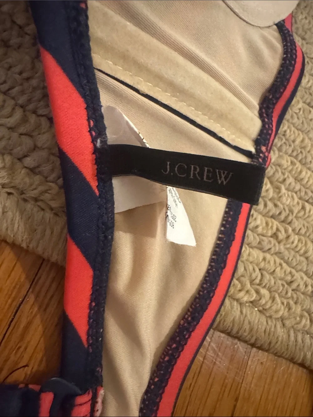 J. Crew Navy and Red Striped Bikini Top